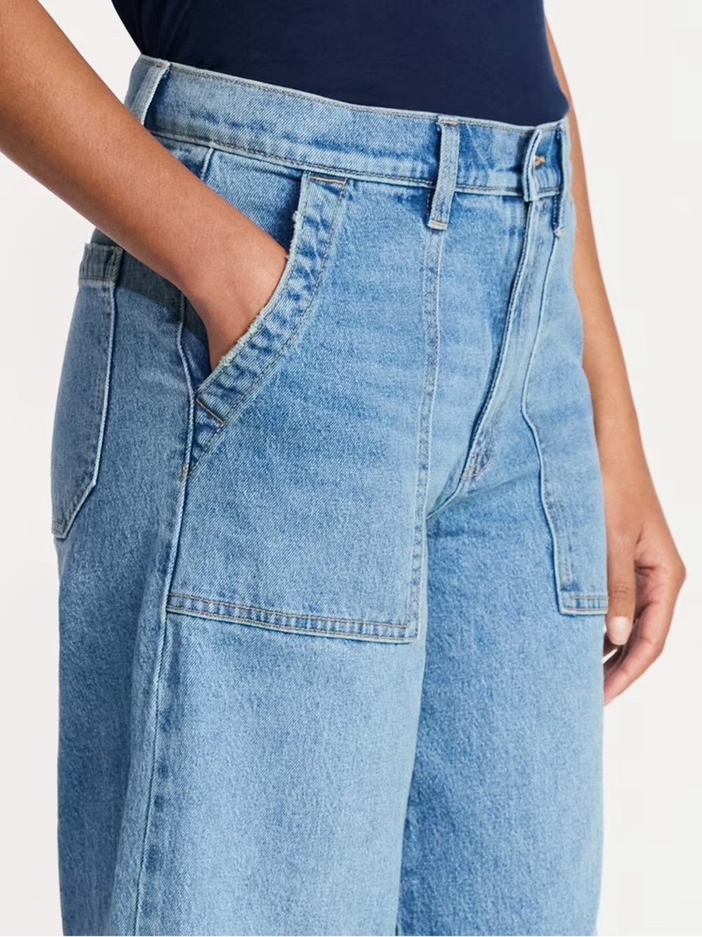 Time and Tru Women's Wide Leg Utility Trousers-Medium Wash - Picture 4 of 6